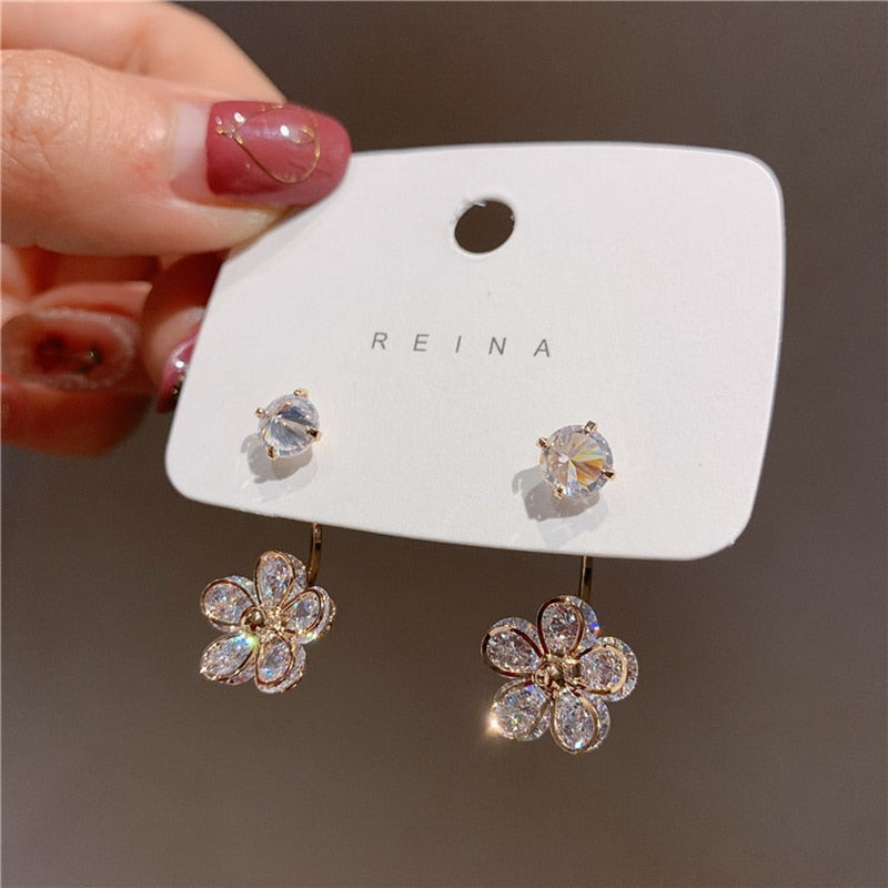 Korean Elegant Zircon Flower Stud Earrings for Women Girls Fashion Shell Small Flower Earring Boucle D'oreille Oorbellen Jewelry