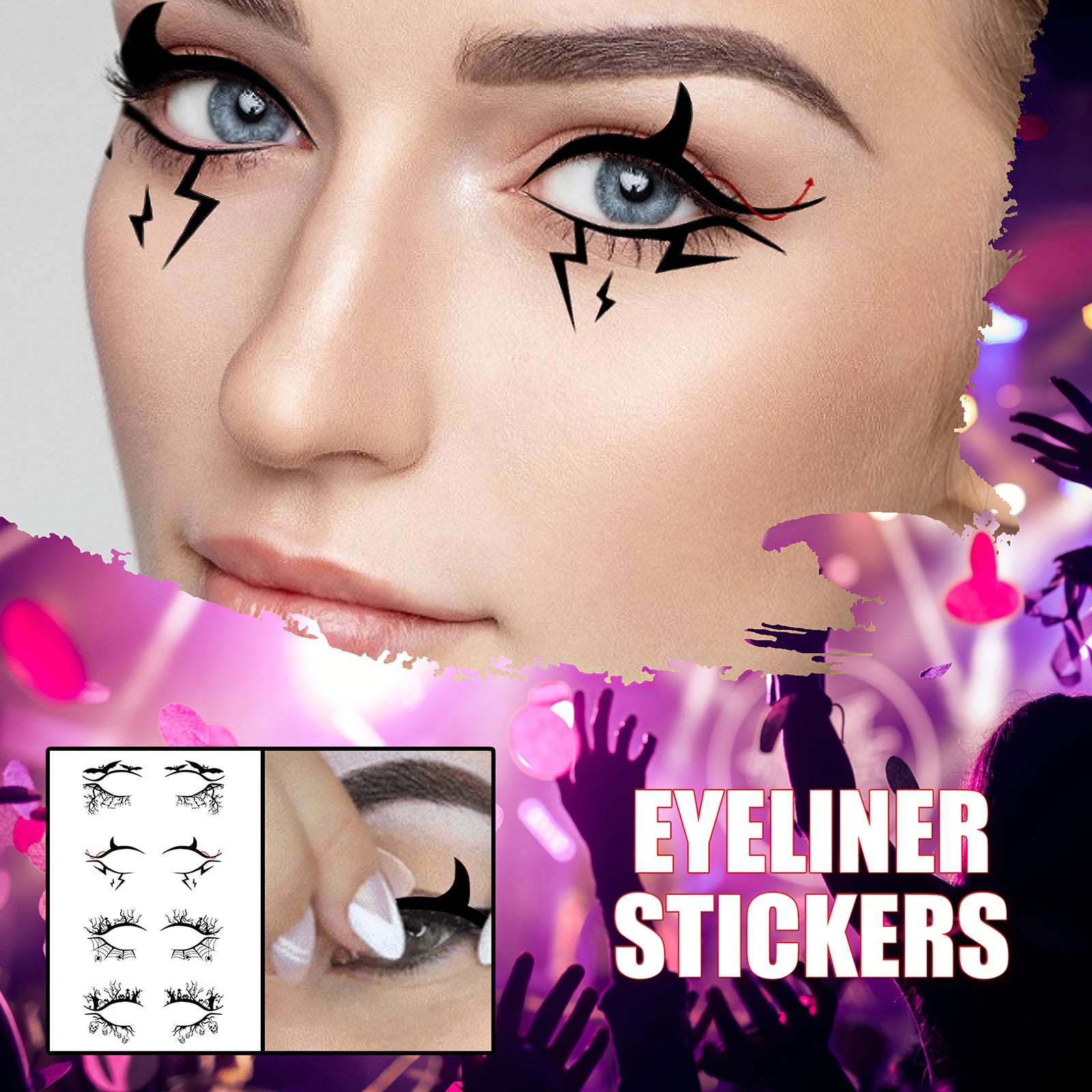 4 Pairs Halloween Eyeliner Stickers Horror Fashion Party Makeup Tools Spider Bat Decorative Eyeliner Eyeshadow Stickers for Wome