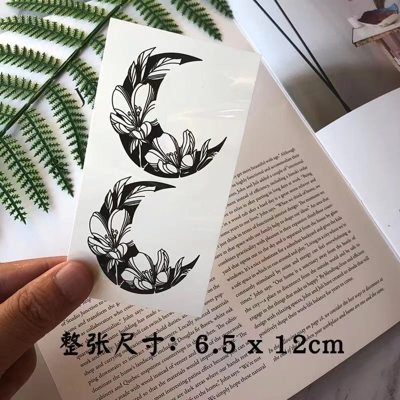 Sexy Waterproof Temporary Tattoo Sticker Black White Moon Star Body Art Fake Tattoo Flash Tattoo Shoulder Clavicle Female Male