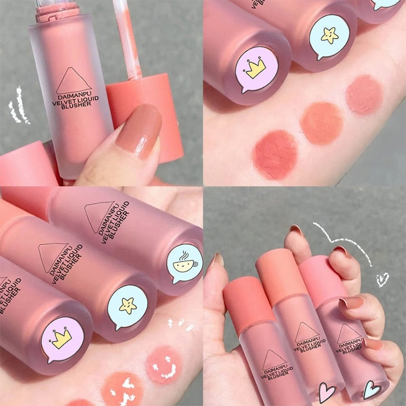 Cute Velvet Liquid Blush Matte Natural Cream Blusher Lasting Cheek Tint Orange Peach Blush Korean Makeup Maquillaje Wholesale