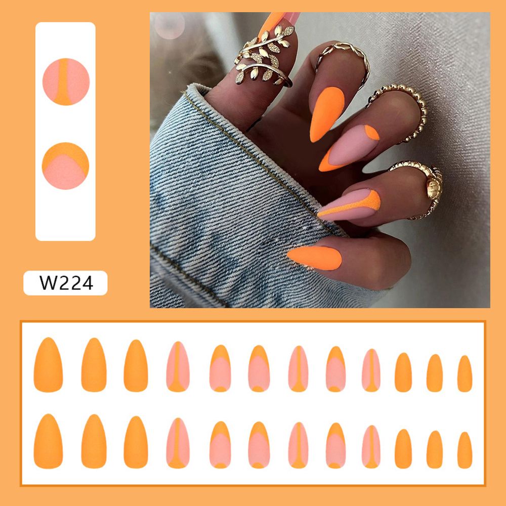 Simple French Wearable False Nails Almond Colorful Stripes Colorblock Design Manicure Fake Nails Line Full Cover Press On Nail