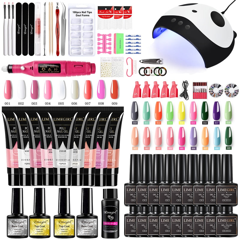 Nail Set Acrylic Nail Kit for Nail Extension Gel Nail Polish Set Quick Building Poly UV Gel Set With LED Nail Lamp Nail Tool Set