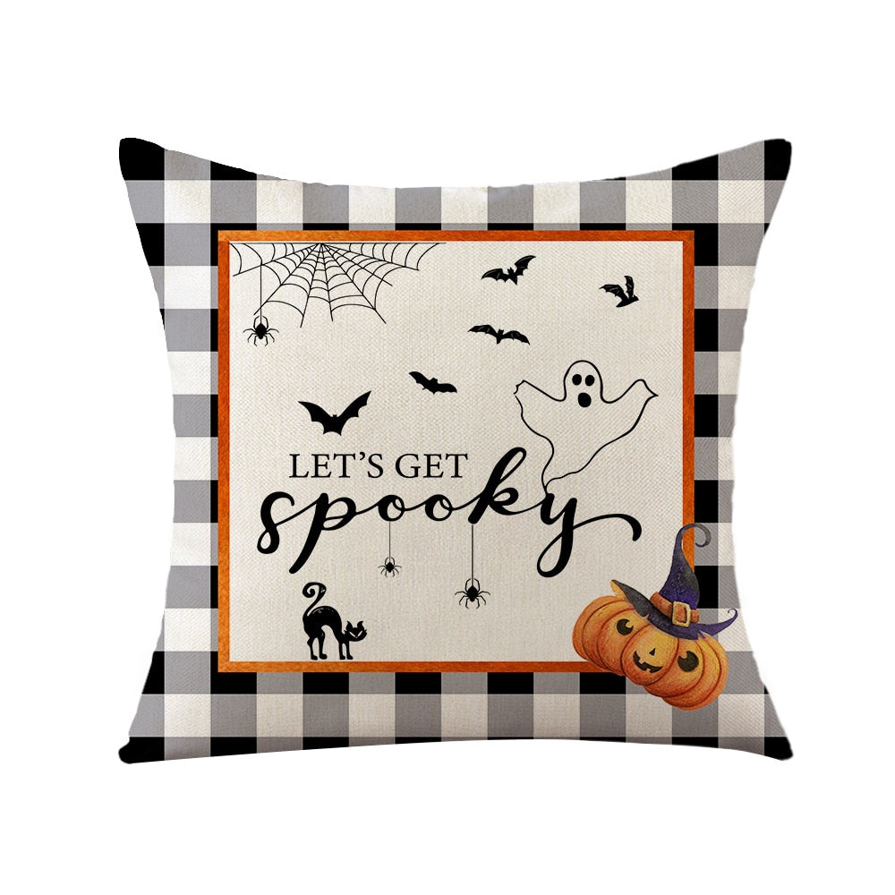 2022 New Linen Halloween Fall Cushion Cover 18Inch Trick or Treat Farmhouse Cat Witch Home Throw Pillow Covers for Couch Decor