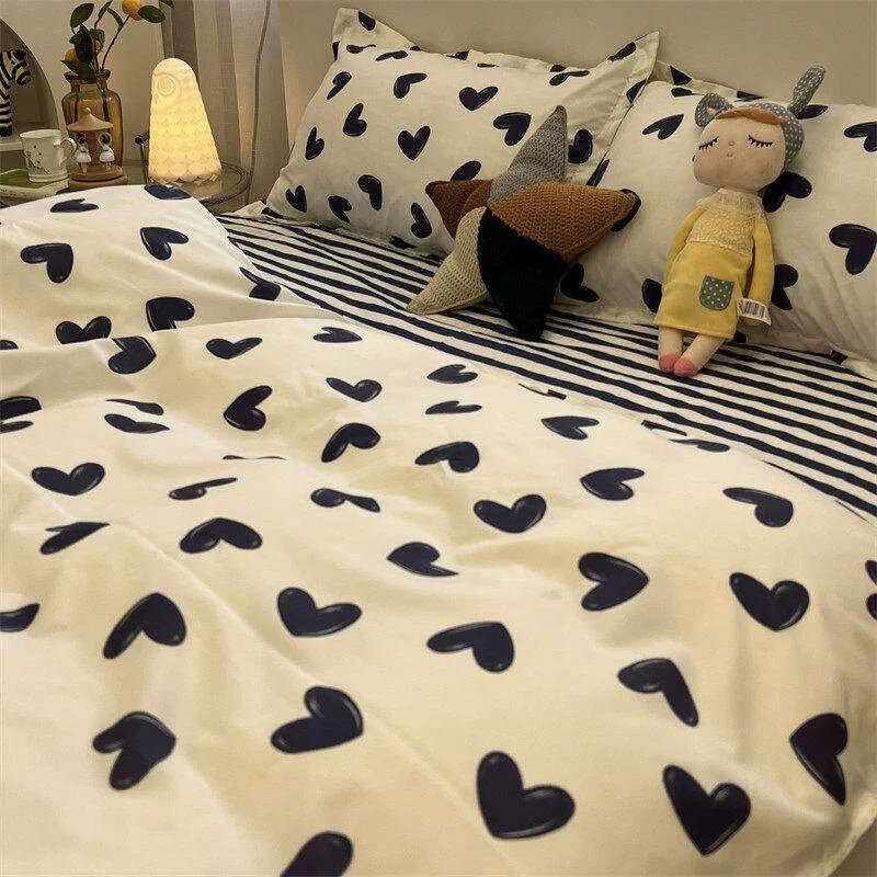 Ins Cartoon Sheep Flowers Bedding Set Duvet Cover Soft Queen King Size Flat Bed Sheet Quilt Cover Pillowcase Kawaii