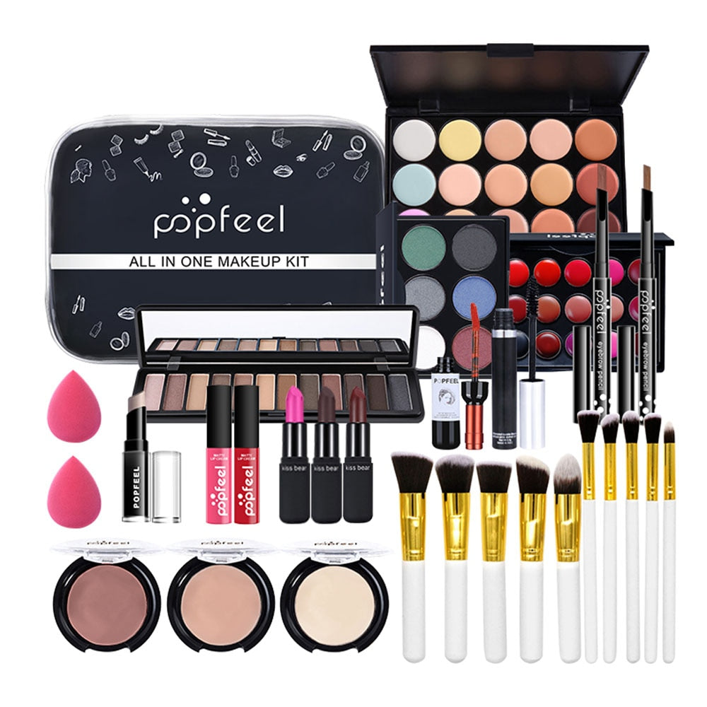 Oklulu ALL IN ONE Full Professional Cosmetics Makeup kit(eyeshadow, lip gloss,lipstick,makeup brushes,eyebrow,concealer)withbag