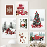 Christmas Tree Vintage Car Red Light Living Room Decoration Posters And Prints Wall Art Canvas Painting Wall Pictures Home Decor