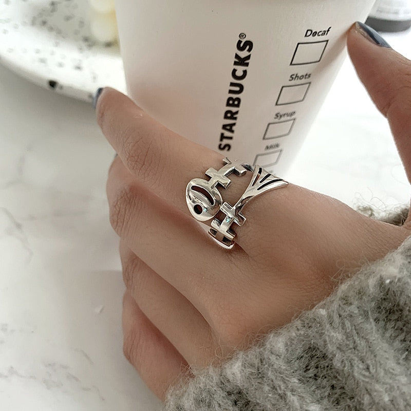 Silver Color Korean Fishbone Round Ball Pendant Rings For Women Simple Fashion Exquisite Smooth Finger Rings Punk Party Jewelry