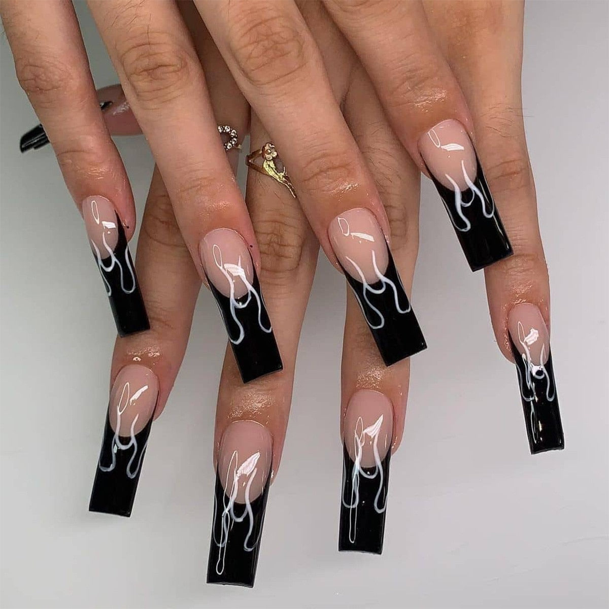 2022 Halloween Patch Nail Tip(24pcs/Box)French Press On Fake False Full Coverage Grimace,Blood Long Coffin Nail Tips With 1 Glue