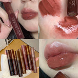 Punk Dark Brown Mirror Water Lip Gloss Red Lip Glaze Transparent Glass Lip Oil Waterproof Liquid Lipstick Nude Clear Tint Makeup