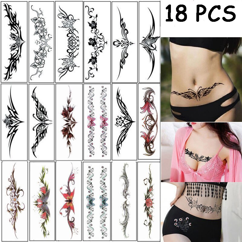 Disposable Fake Tattoo 18 Pcs/set Women Sexy Waist And Abdomen Long Totem Waterproof Tattoo Stickers