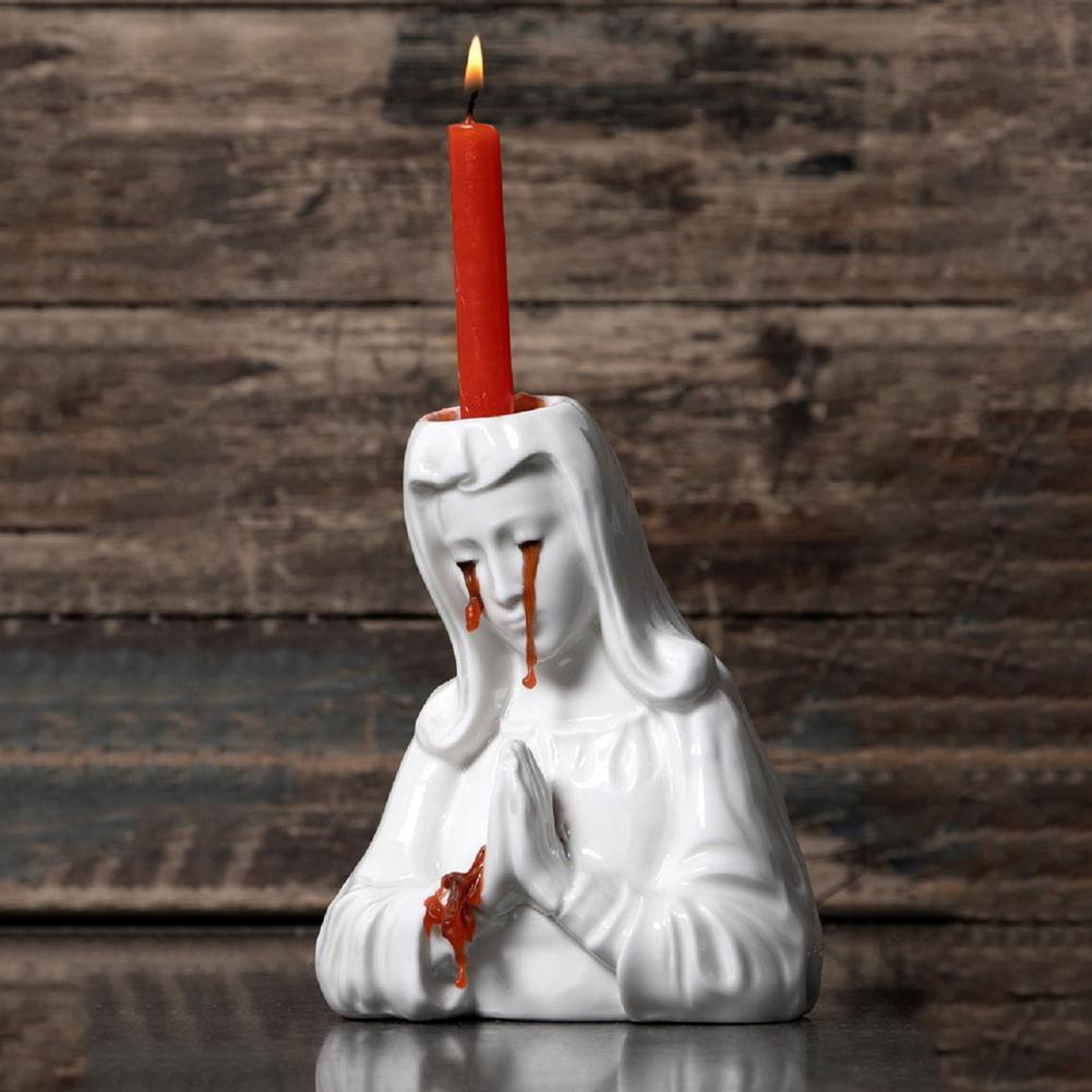 Resin Creative Crying Mary Candle Holder Artistic Candlestick Polished Organizer Figurines Columnar Candles Stand Party Supplies