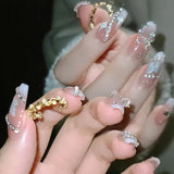 （Handmade Manicures）10 PCS Handmade Fake Nail Patch Pure Desire Wind Flash Diamond Sweet Starry Bow Detachable