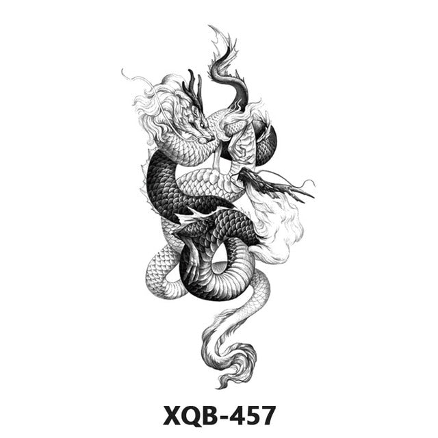 Black And White Snake Waterproof Tattoo Sticker Arm Female Male Fake Tattoo Line Python Body Art