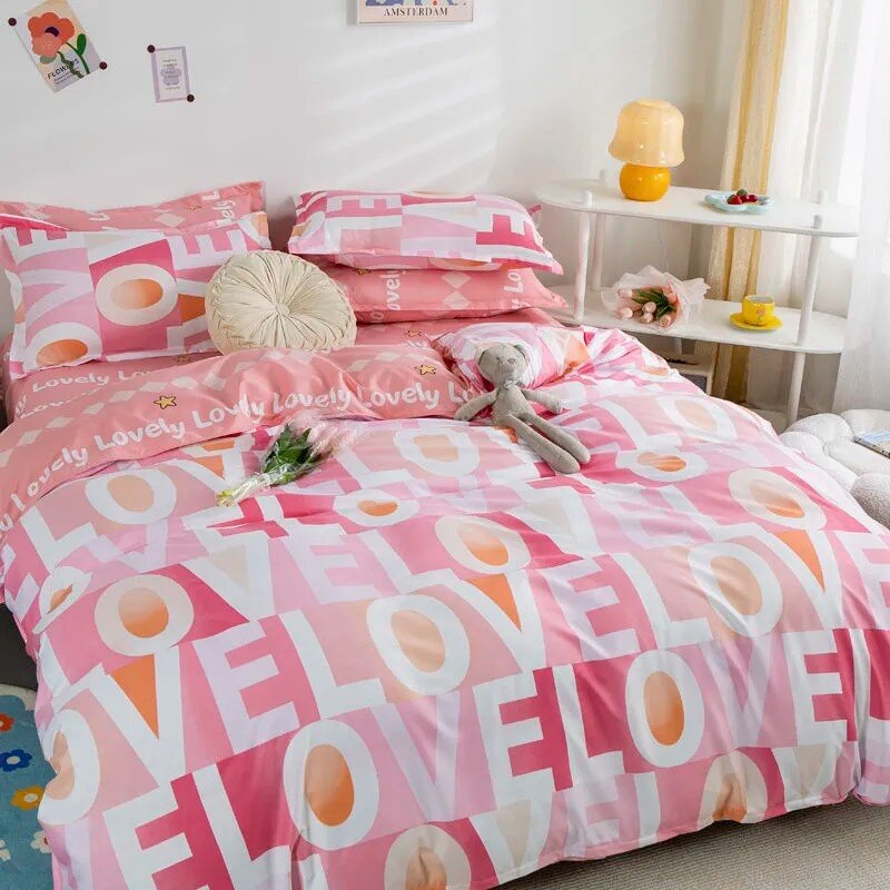 Orange Bedding Set Girls Boys Bed Linen Sheet Plaid Duvet Cover No Filling 240x220 Single Double Queen King Bedclothes