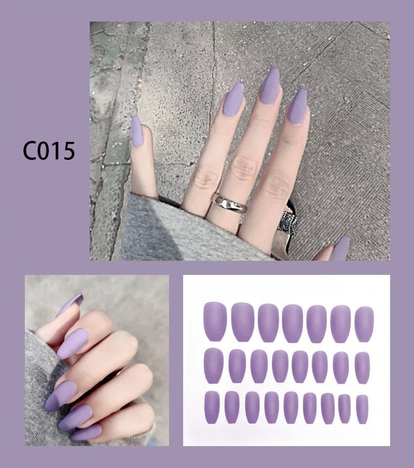 24pcs/set Matte Black Fake Nails Press on with Glue Long Detachable French Tips Stick on Nail Packaging Coffin False Nails Art