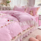 Princess Style Korean Bed Skirt Bed Sheet Embroidered Ruffle Lace Quilt Cover Ins Bedding For Girls Luxury Home Textiles