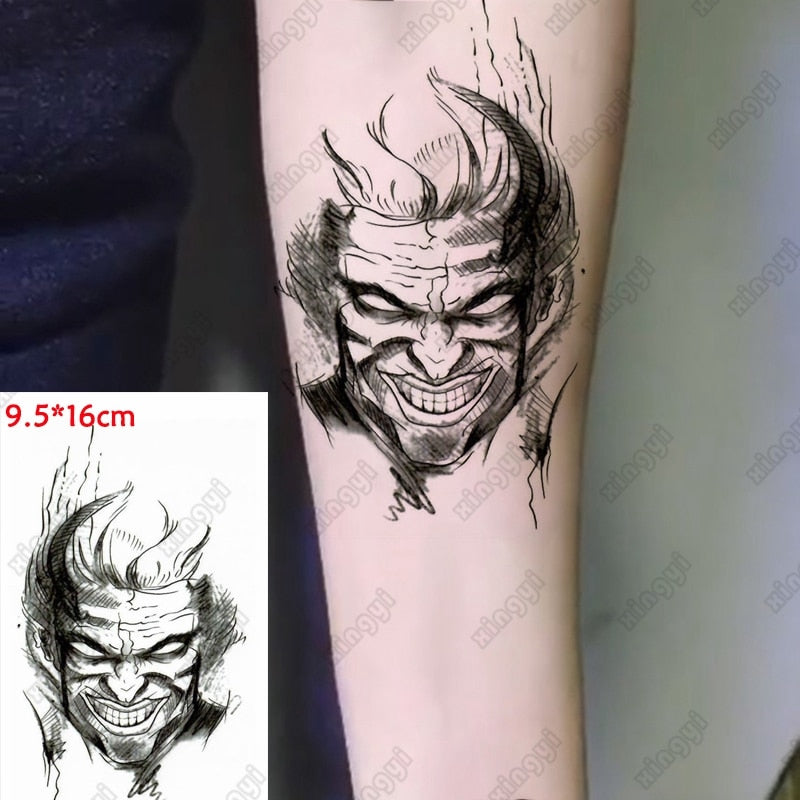 Waterproof Temporary Tattoo Sticker Hand Painted Cool Dark Skull Face Art Water Transfer Fake Tatoo Flash Tatto for Men Women