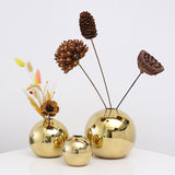 Golden Electroplated Ceramic Ball Flower Vase Modern Art Pot for Interior Home Living Room Office Table Desk Decoration Gifts