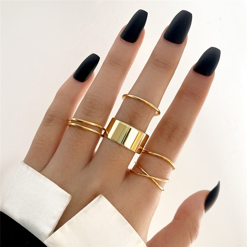 KOTiK Trendy Bohemian Midi Knuckle Ring Set For Women Gold Color Crystal Heart Flower Moon Geometric Finger Rings Jewelry Gifts