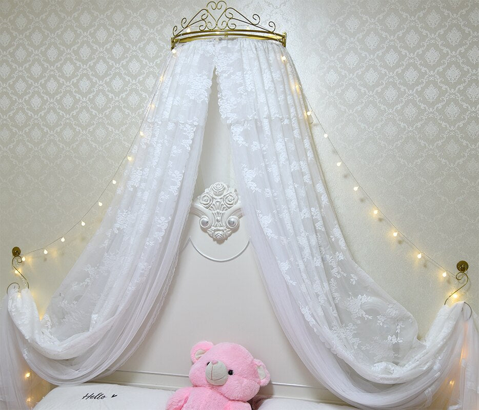 Bed Curtain Bed Curtain Princess Wind Mosquito Net 1.5m Gauze Curtain Gauze Net Crown Rack 1.8m Double Wedding White Pink Lace