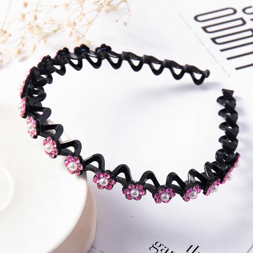 Unisex Alice Hairband Bezel Headband Men Women Sports Hair Band Hoop Top Metal Double Bangs Flower Rhinestone Hair Accessories