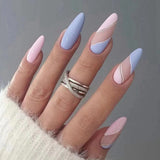 Simple French Wearable False Nails Almond Colorful Stripes Colorblock Design Manicure Fake Nails Line Full Cover Press On Nail