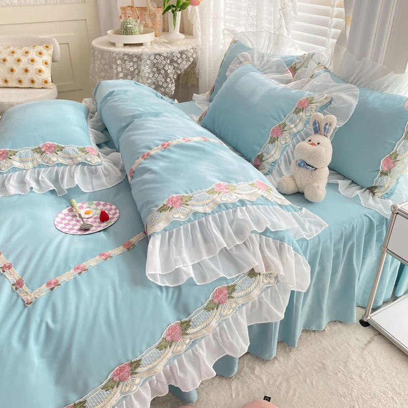 Princess Style Korean Bed Skirt Bed Sheet Embroidered Ruffle Lace Quilt Cover Ins Bedding For Girls Luxury Home Textiles