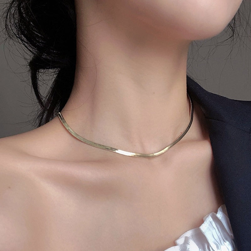 Trendy  Custom  Snake Bone Chain Necklace Women Temperament Clavicle Chain Choker Simple Jewelry