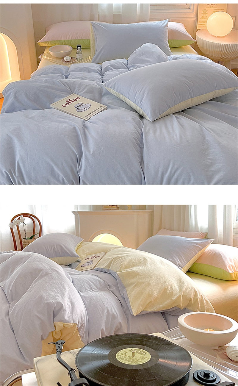 Simple Fresh Queen Bedding Set 100% Cotton Soft Comfortable Duvet Cover Set with Sheets Quilt Cover and Pillow Covers Bed Sets