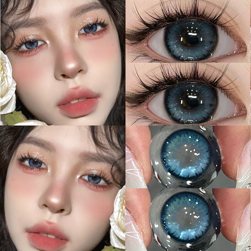 2Pcs Korean Colored Contacts Lenses with Myopia Soft Naturally Colored Cosmetics Blue Beautiful Pupil New