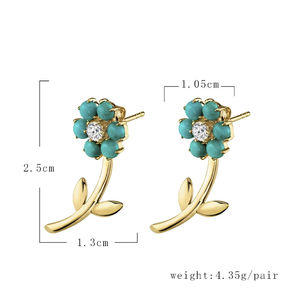 New Fashion Rainbow CZ Stud Earrings Flower Double Sided Earrings For Women Temperament Simple Statement Jewelry Studs