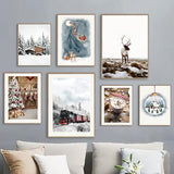 Wall Art Canvas Painting Christmas Tree Gift Red Train Deer Modern Living Room Decoration Posters And Prints Home Wall Pictures