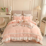 Pink Lace Bedspread Bedding Set King Size Luxury Princess Duvet Cover Bed Sheet Girls Gift Bedclothes Cotton Home Textile