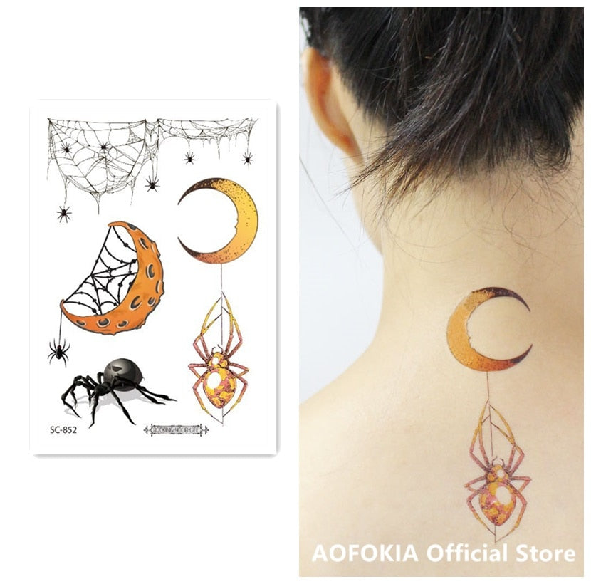 12 Kinds Big 3D Spider Tattoo Waterproof Halloween Temporary Body Art Sticker Disposable Make Up Scary tatouage temporaire