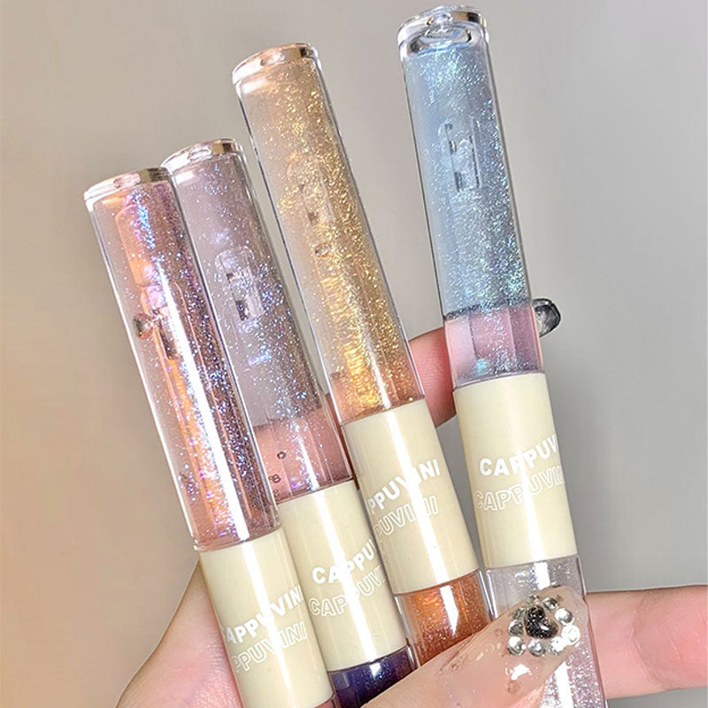 Purple Glitter Water Light Lip Gloss Long-lasting Double-end Lip Glaze Mirror Liquid Lipstick Not Fade Lip Tint Korean Cosmetic