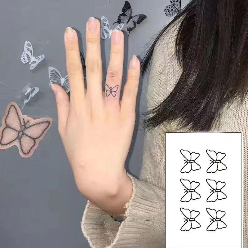 Waterproof Temporary Tattoo Sticker Black Sexy Butterfly Finger Sticker Body Art Fake Tattoo Flash Tattoo Back Of Hand Female