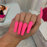 24pcs/Box Matte Solid Color Fake Nails Long Ballerina Waterproof Wearing Glue Finger Tips Press On Nail Detachable DIY False Tip