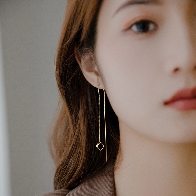 Korea Gold Color Flower Chain Tassel Drop Earrings For Women Bird Rabbit Leaf Airplane Long Piercing Line Earrings Party Jewelry