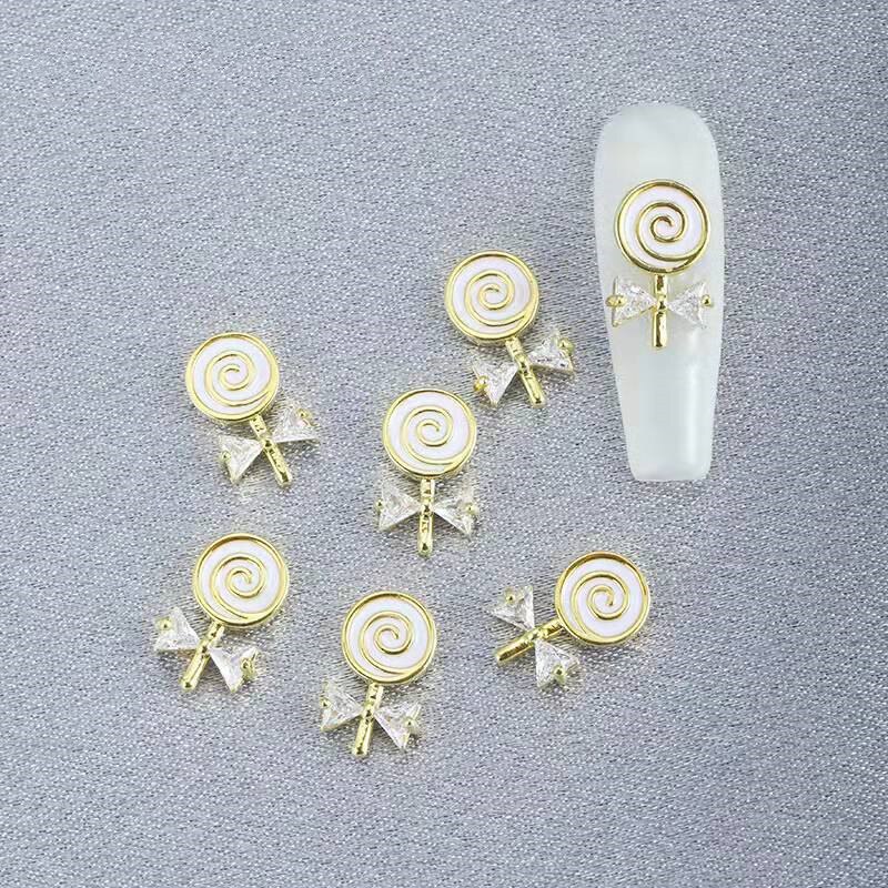 Zircon Lollipop Shape Nail Charm,20PC Luxury Cute Lolly Inlaid Zircon+Alloy Crystal Decoration 8.5*13mm  For NAILS DIY Accessory