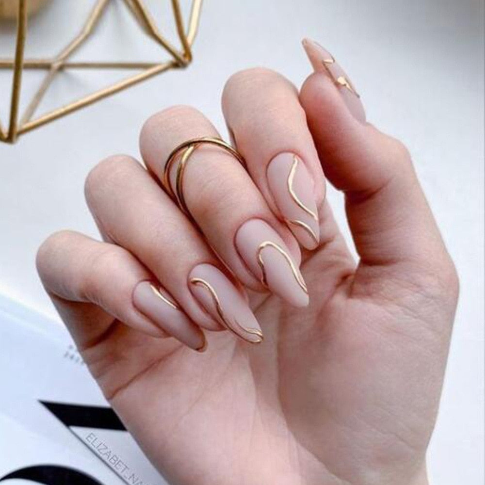 24Pcs False Nails With Glue Almond Pink Butterfly Design Detachable Rhinestones Acrylic Fake Nails long stiletto Press On Nails