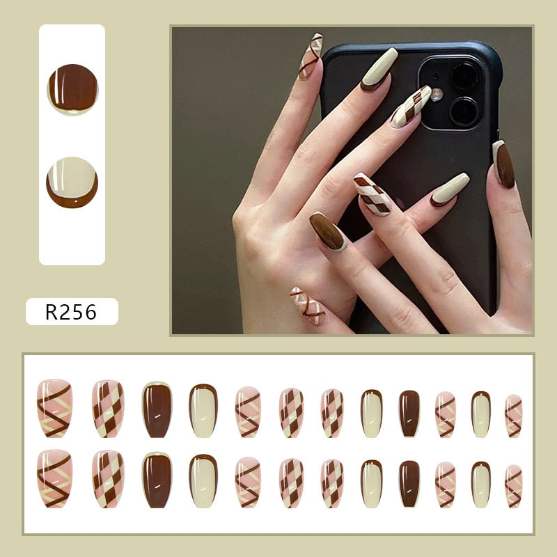 24pcs/Box Artificial Detachable Coffin False Nails Wearable French Fake Nails Super Long Ballerina Press on Nail Art Tips