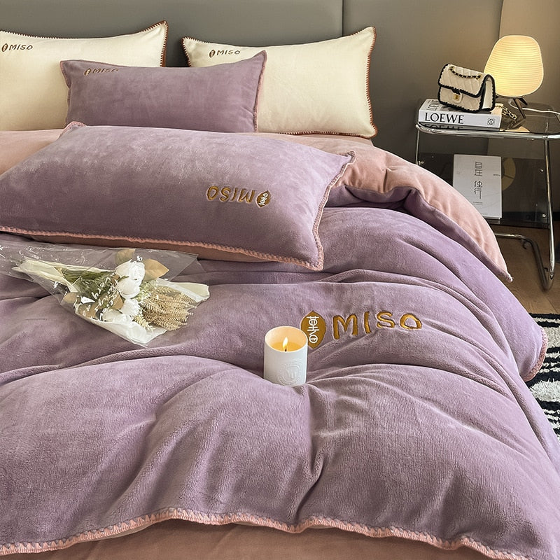 High-end Milk Fleece Winter Warm Bedding Set Queen High Quality Thicker Duvet Cover Set with Sheets Quilt Cover and Pillowcases