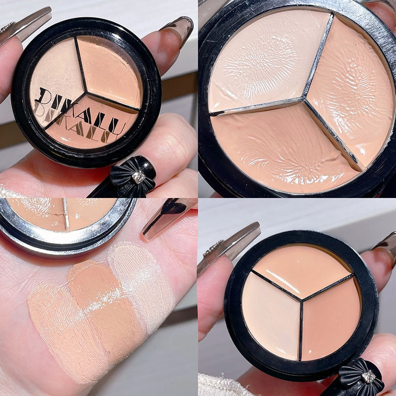 Waterproof Three-color Concealer With Brush Ultra-long-lasting Deep Complexion Acne Marks Cover Spots Acne Korean Makeup Tools