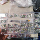 2000PC (20*100) Crystal AB Rhinestone In Grids 20Shape Flat- Back Nail Art Rhinestone With 1 Pick Up Pen In Clear Big Box