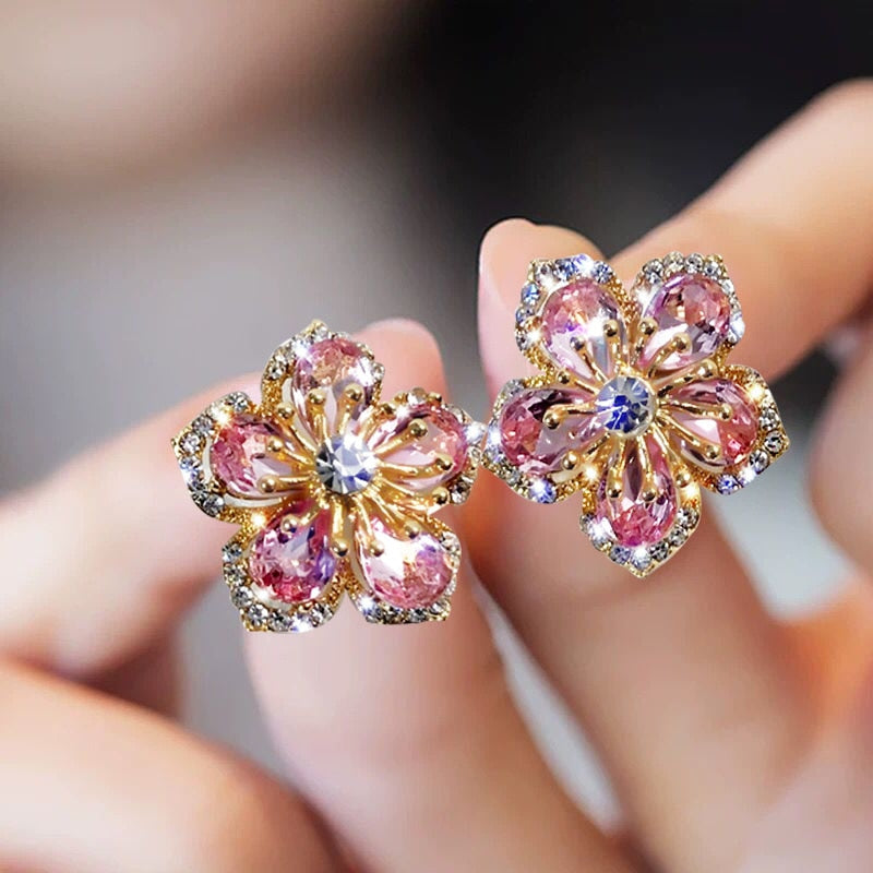 Korean Elegant Zircon Flower Stud Earrings for Women Girls Fashion Shell Small Flower Earring Boucle D'oreille Oorbellen Jewelry