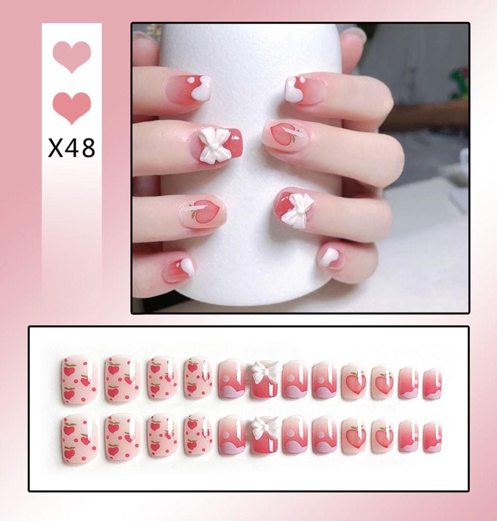 24Pcs/Box Sweet Short Round/Square Head False Nail Art Full Cover Detachable Artificial Fake Nails Ballerina Press on Nails Tips