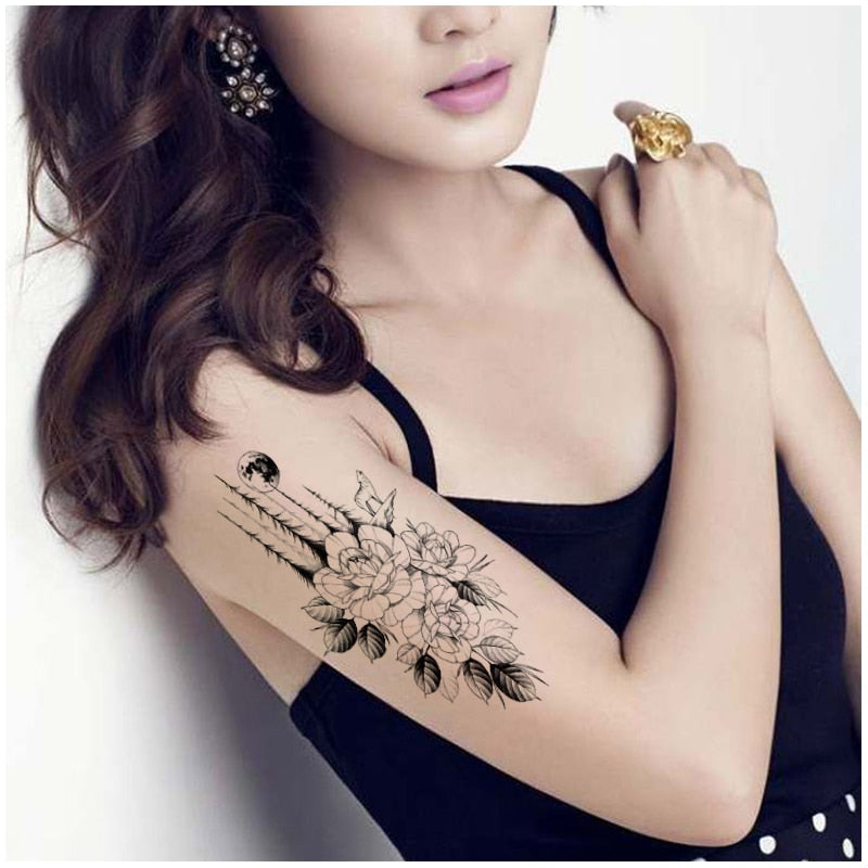 Waterproof Temporary Tattoo Sticker Hand Painted Cool Dark Skull Face Art Water Transfer Fake Tatoo Flash Tatto for Men Women