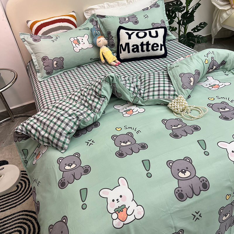 Floral Bedding Set with Flat Sheet Quilt Duvet Cover Pillowcase Bed Linens Boy Girl Single Double Queen Size Home Textile