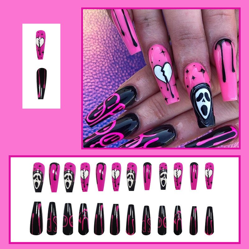 Pink Cow Design False Nail French Full Cover Long Coffin Fake Nails Glue DIY Manicure Nail Art Tools press on nails nail tips