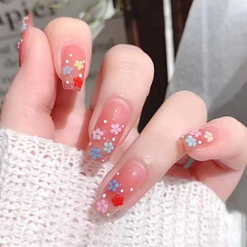 24pcs Butterfly decorated false nails Removable Long Paragraph Fashion Manicure fake nail tips full cover acrylic for girls nail